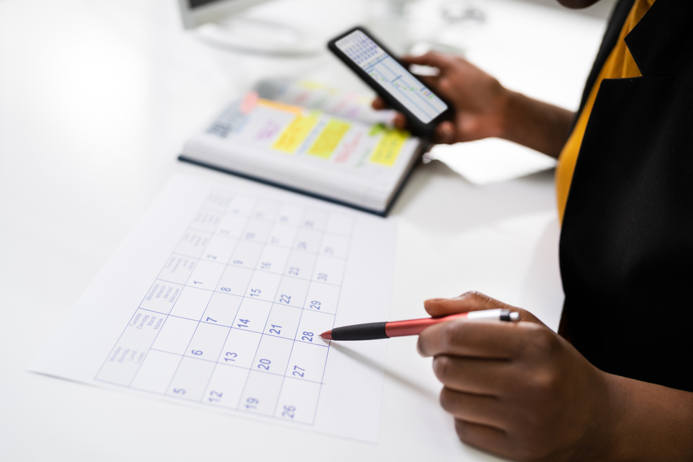 Tracking deadlines with physical calendar and cell phone